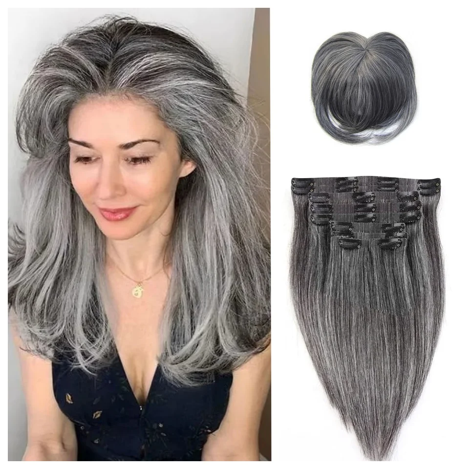 14-24 palca 140g Plyss Pu Clip v predlžovaní vlasov Rovné ľudské vlasy pokožka útočisko šedé vlasy farebné klip v ľudských vlasoch pre ženy