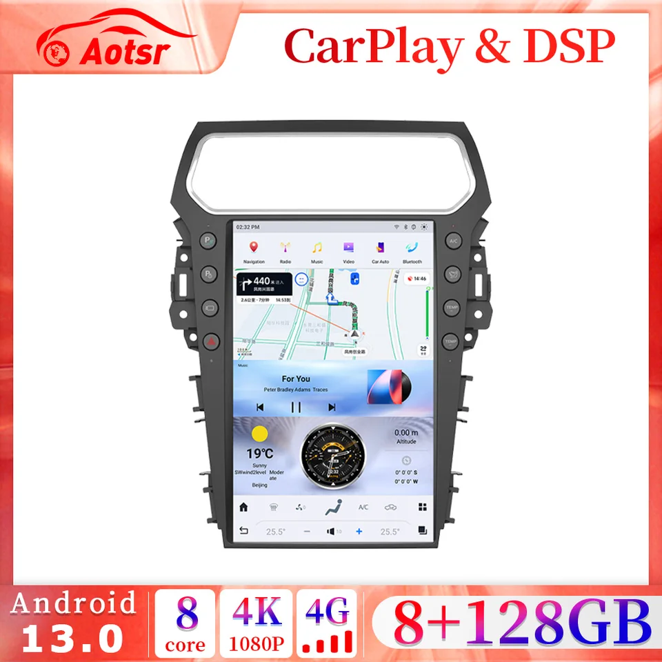 14,4 palca Tesla Screen 4G WiFi pre Ford Explorer 2011-2020 Android 13 multimediálny automobil Rádio Player GPS navigačné stereofónne hlavy