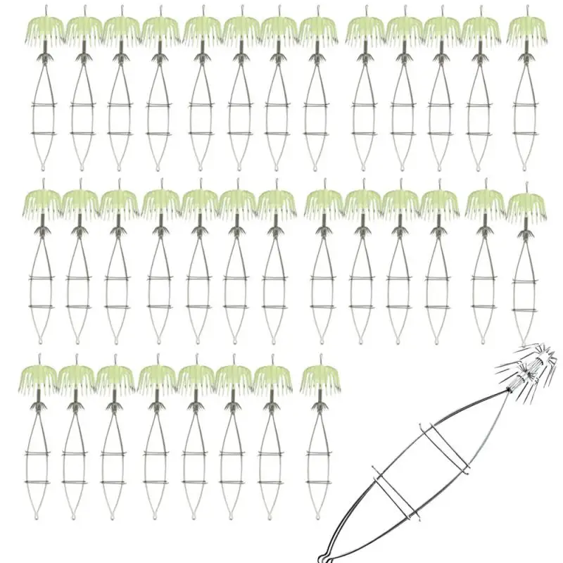 14,5/16/11cm chobotnica chobotnica rybárska z nehrdzavejúcej ocele Dvojou korunou návnady Svetelo Dvojitý dáždnik Jig Hook Rymfing Rundle