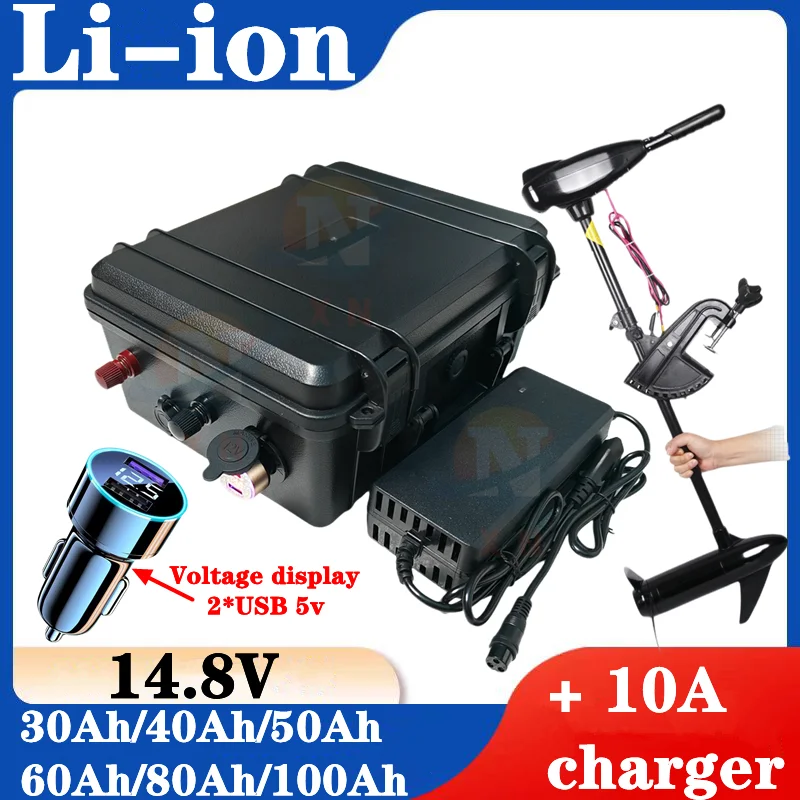 14,8 V 100AH ​​80AH 60AH 50AH 40AH 30AH 30AH Li ion batéria č. 12v 80AH 100AH ​​pre rybie lodné golfové svetlo lampy +nabíjačka +nabíjačka