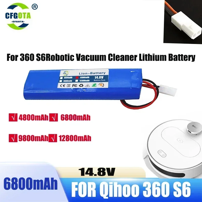 14,8 V 12800 mAh batéria pre Qihoo .360 S6 .Robotické vysávač náhradné diely Príslušenstvo Výmena batérií.
