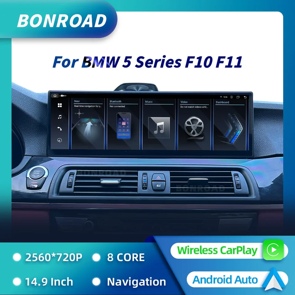 14.9 Inch Wireless CarPlay Android Auto GPS navigačné auto rádio multimédií pre dotykovú obrazovku BMW 5 F10 F11 CIC NBT