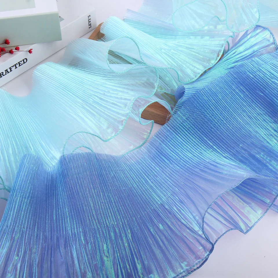 14 cm dúhový organza gradient skladaný čipk