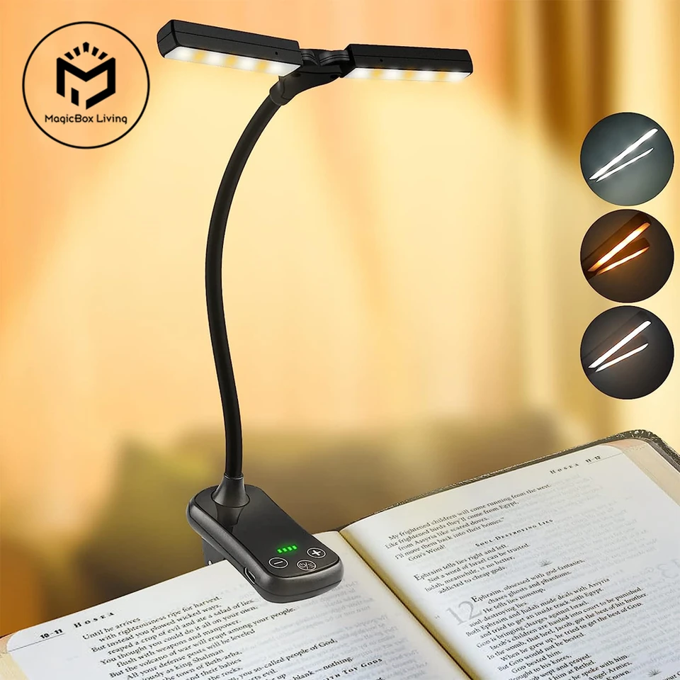 14 LED klip na knihe Svetlo 3 Farby 8 Jasb USB Nabíjateľné nočné svetlo Prenosné čítanie Light Book Lamp Mini Desk Lamp