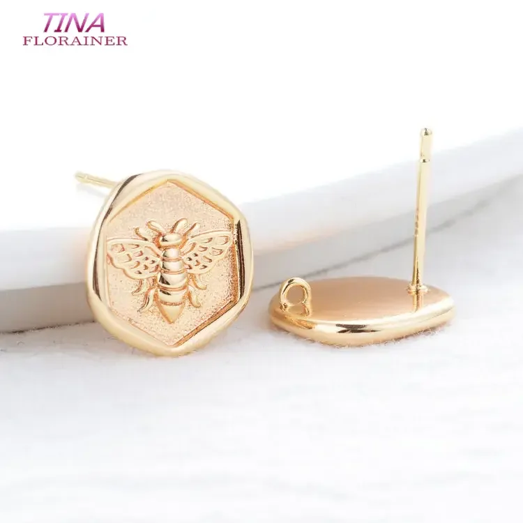 14 mm 14k zlaté farebné mosadzné včelie náušnice Vysoko kvalitné DIY šperky