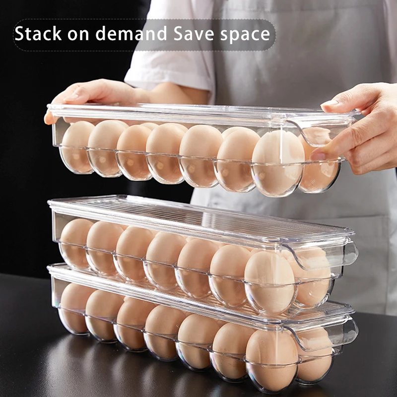 14 mriežky kuchynská chladnička vajcia Priehľadný dávkovač vajec Storage Box Egg Tray Containery Vzduchové čerstvé konzervácie