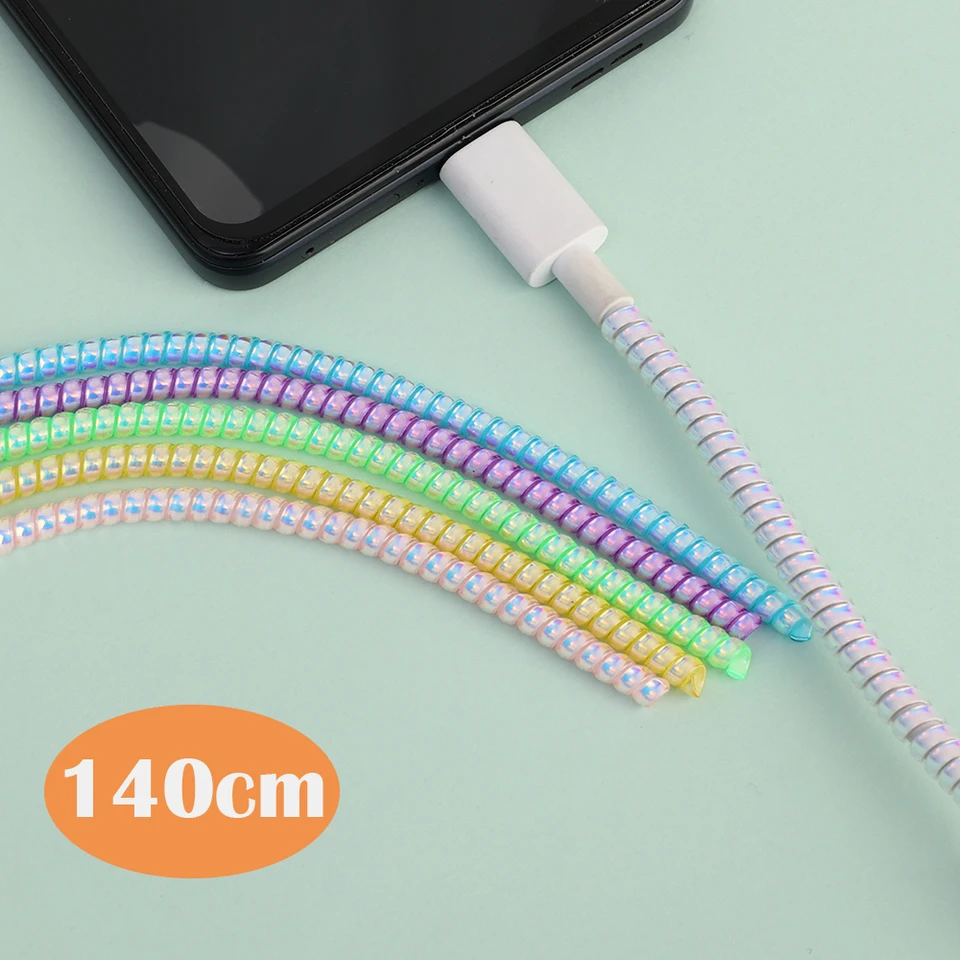 140 cm Univerzálny špirálový chránič kábla nabíjačky nabíjačky pre slúchadlá pre slúchadlá pre obal na USB Data Cable Winder laserový kryt pre iPhone MI