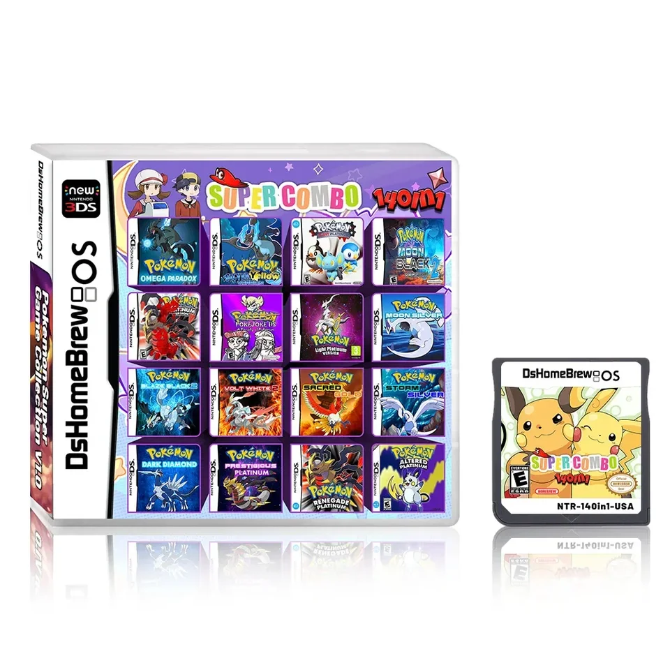 140 IN1 Pokémonová kompilácia DS NDS 3DS 3DS NDSL Game Cartridge Card Videohra vreckový prehrávač