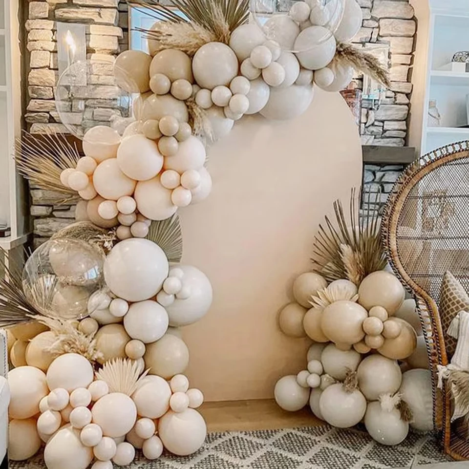 141ks pieskové biele balóny Garland Arch Kit Dvojitá vrstva Latex Balóny Svadobné dekorácie narodeninová oslava bábätká Krst Decor