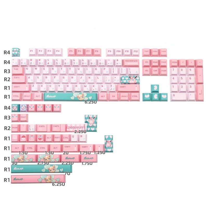 142 klávesov/set Amazing Elf Keycap PBT Dye subbed Pink Green Keycaps Herné uzávery herné kľúče pre 61 64 68 84 87 96 980 104