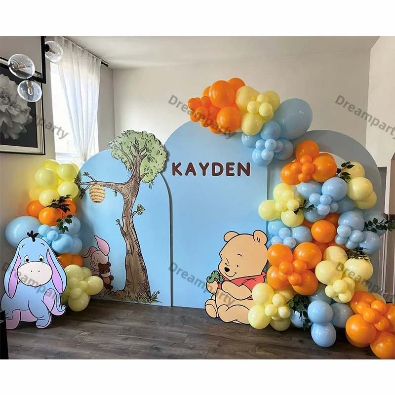 142ks modré oranžové žlté balóniky Garland Set neutrálny balón Arch Kid bábätko