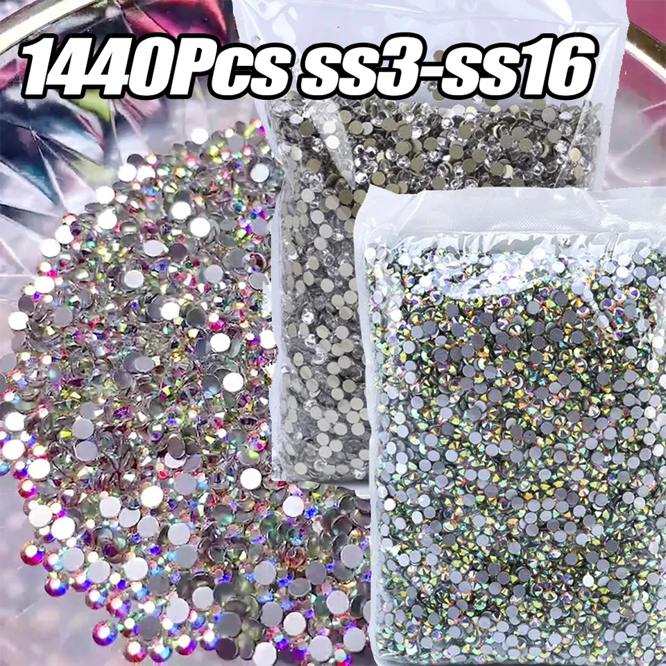 1440ks (SS3/SS4/SS6 // SS8/SS10/SS12/SS16) ROUND CRYSTAL KOMPONESTONE AB/CLEAR GLITTER MINI NE-HOT FIF SHOPONE DIY 3D Diamond