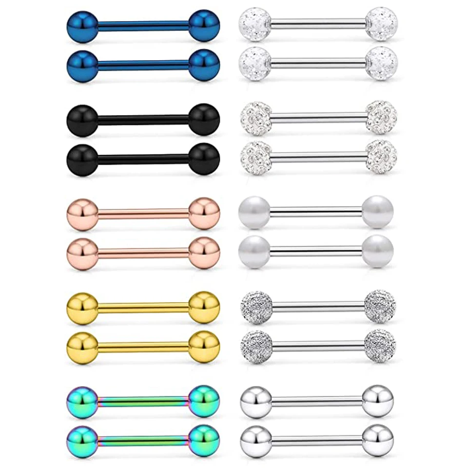 14G jazykové krúžky v bradavkách Prstene Chirurgická oceľ Barbell Bilding Body Piercing Jewelry pre ženy mužov 12 mm 14 mm 16 mm 18 mm bar Leng