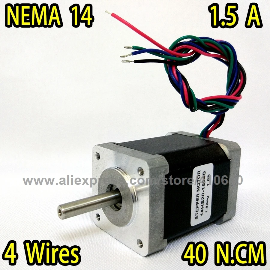 14HS20-1504S L52MM NEMA14 Krokový motor s 1,8deg 1,5 A 40 N.CM s bipolárnymi 4 vodičmi olovených