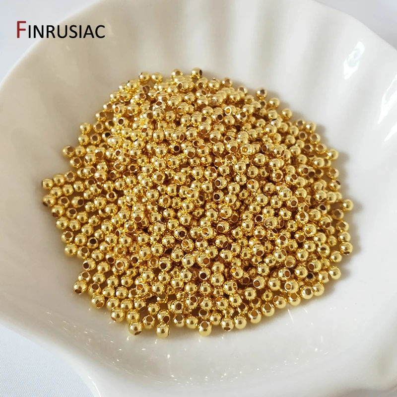 14k/18k Real Gold nalepené 2-6 mm guľaté korálky na výrobu šperkov, korálky pre náramky, separátory korálky DIY šperky