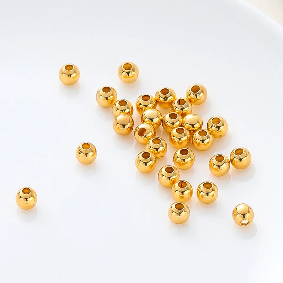 14k/18k skutočná zlatá mosadz 2/2,5/3/4/5/6 mm loptička loptičiek voľné korálky pre šperky výroby korálikov nálezy