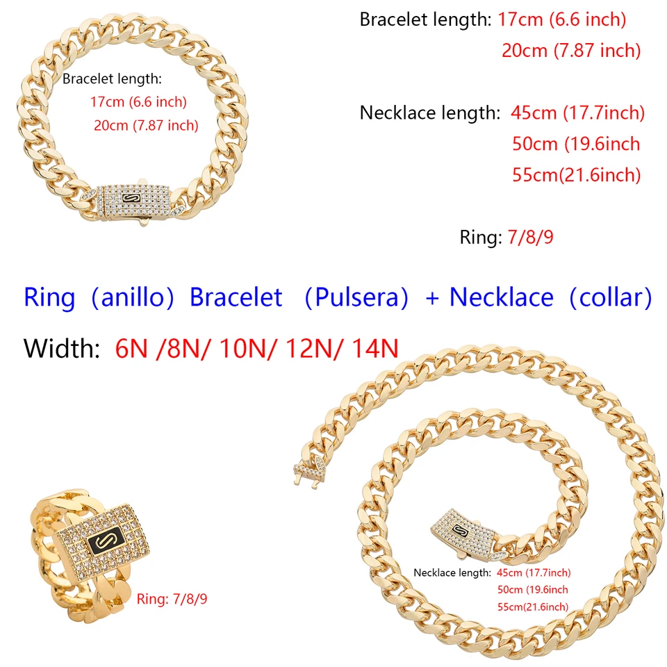 14k Monako 3-dielne šperky set prsteň Ring Náramok Náramok náhrdelník S-Clasp Stone White Diamond Party šaty móda Populárne šperky
