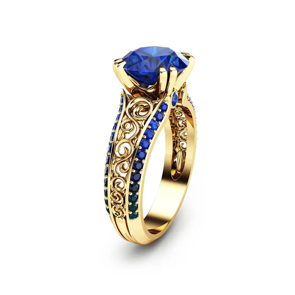 14k zlatá farba modrý zafírový prsteň pre ženy svadobné šperky diamantový prsteň Red Gemstone Ruby Rose Ring Doprava zdarma