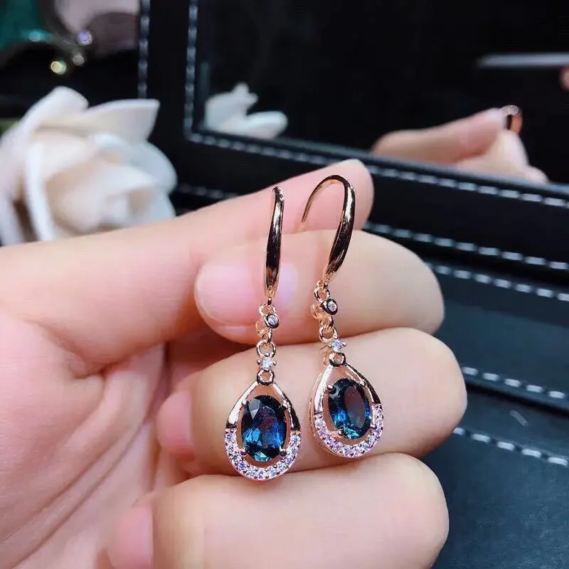 14k žlté zlaté šperky Prírodné zafírske drahokam Bizuteria Garnet Náušnice pre ženy strieborné 925 šperky Topaz Drop náušnice Ženy