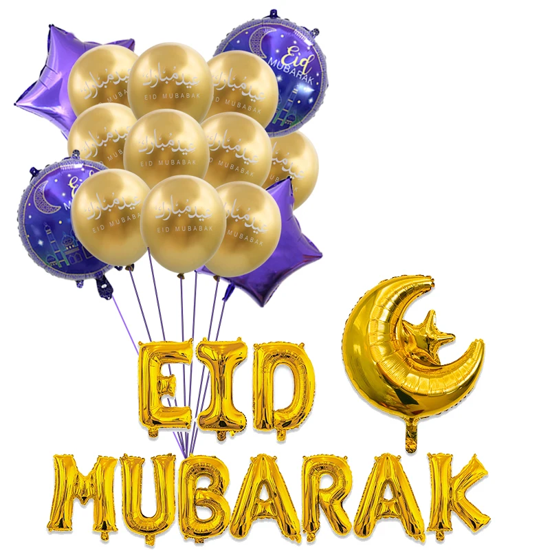 14ks Gold Purple Eid Mubarak balóny hviezdy Balóny Ramadan Kareem Dekorácia moslimská islamská strana uprednostňuje ramadánske balóny