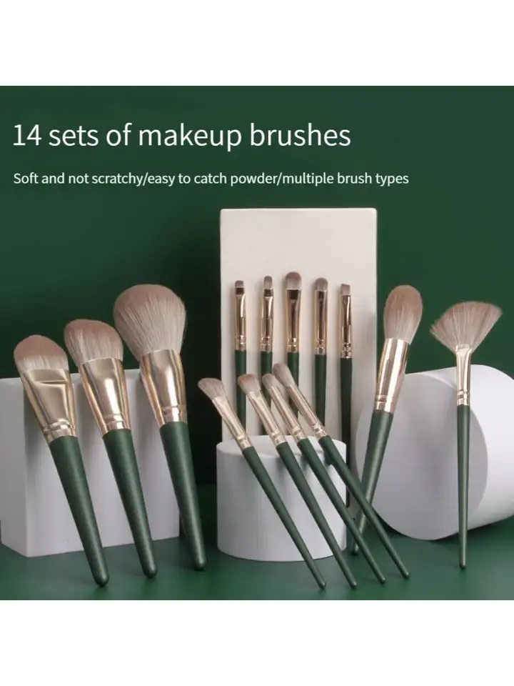 14ks/set make -up kefy mäkké vlasy rovnomerné zatienenie bez úložného priestoru Green Cloud Brushs Set pre krásu