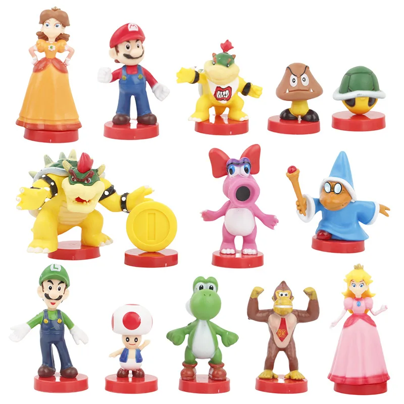 14ks Super Mario Bros Action Figures Kawaii Bowser Anime postava s skladovacím taškou pre deti
