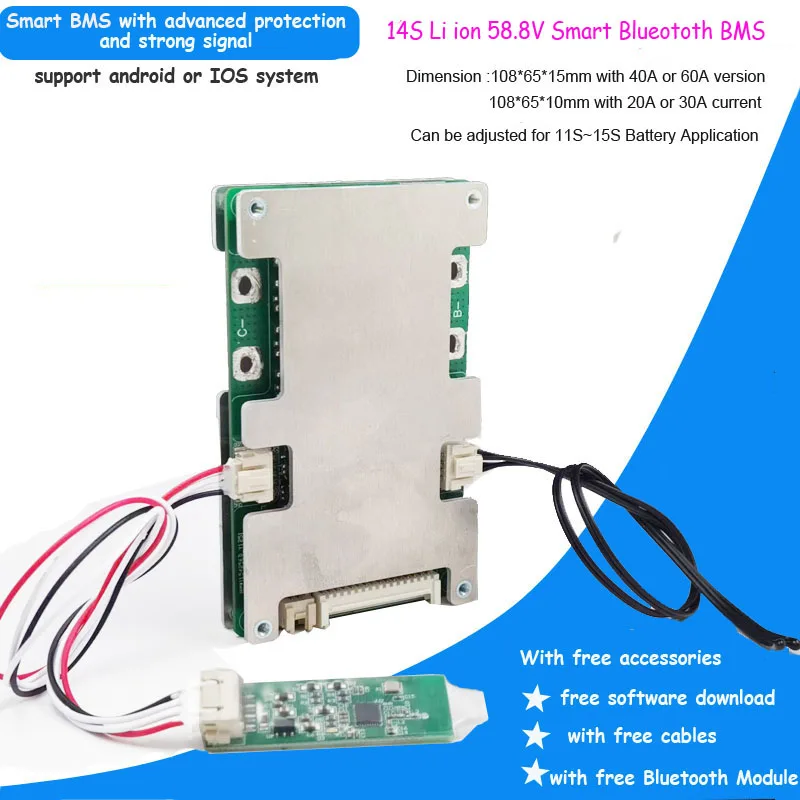 14S 58,8 V Li Ion Battery Smart Bluetooth Software BMS s 20 až 60A konštantnými prúdmi pre elektrický skúter LiP alebo 18650