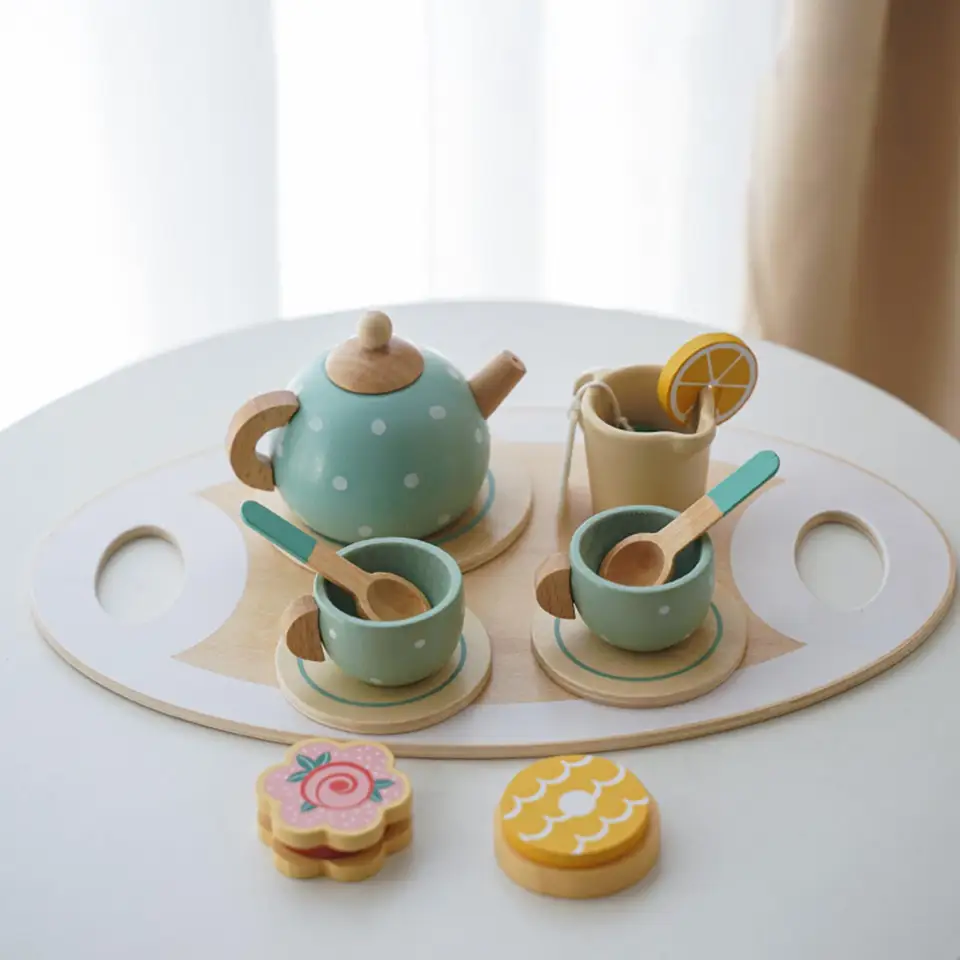 14x Tea Party Kitchen Hraca Drevené hračky na hračku pre hračky pre hračky pre hračky pre hračky Sada pre batoľatá vo veku 3 4 5 rokov