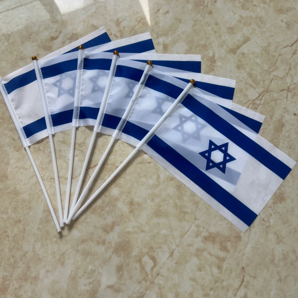 14x21cm ISR IL Izrael Flag 100% Polyester Izrael Ručné vlajky s plastovým stĺpom