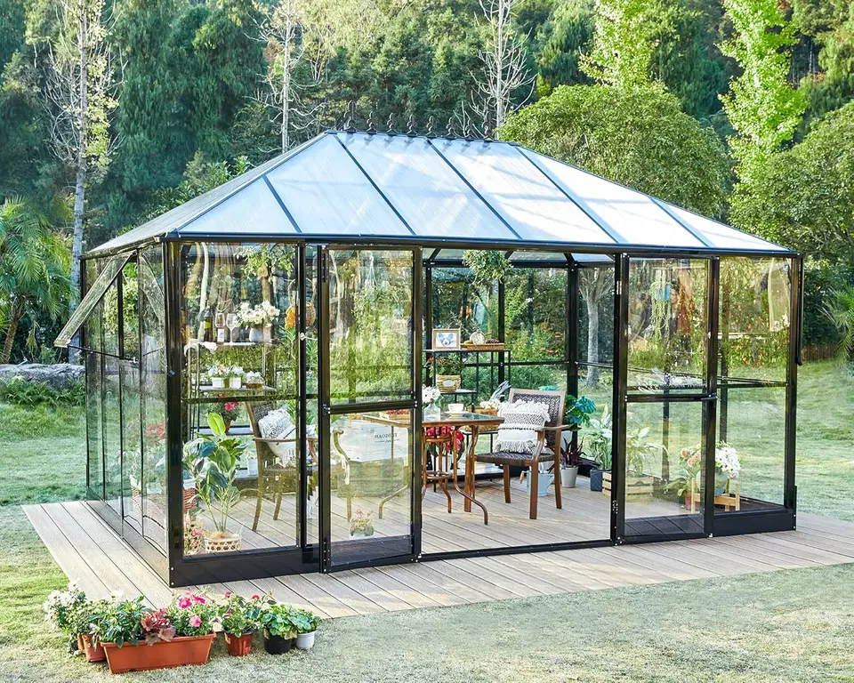 14x9.5x9 ft Greenhouses Outdoor Green s skleníkom s rýchlym pripojením, dvojité dvere s výškou 6 stôp s háčikom, skleník