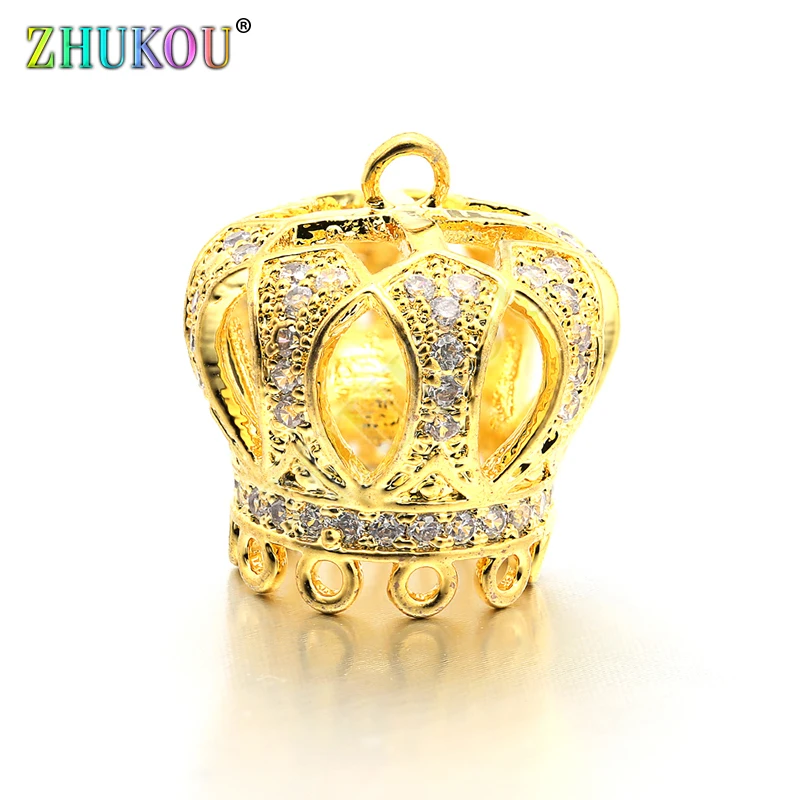 15*16 mm Vysoko kvalitné mosadzné mikro dlaždice zirkón Koruna Tassel Cap Pendant Charms, otvor: 1,5 mm, model: VM18