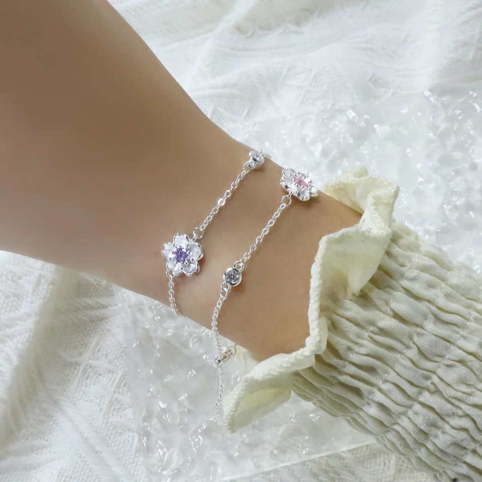 15+3 cm Nová strieborná farba náramok čerešňový kvet kvet Fluple Pinple Pink pre ženy dievča módne šperky darček Dropship Wholesale
