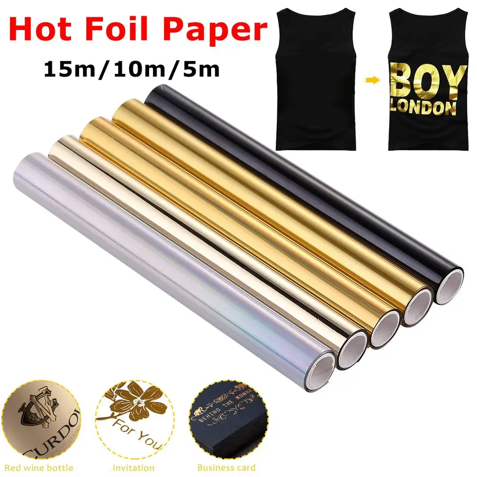 15-5 m horúca fóliová tlač Tlač papiera Holografická prenos tepla Fól Roll Hot Raxing Foil Paper Cutter Kovové farby Vinylové autá Nálepky