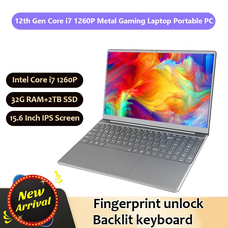 15,6 palcový herný počítač Intel Core i7 1260p High -Performance 12. notebook Windows Pro prenosný počítač 32G + 2TB SSD Kovový prenosný počítač