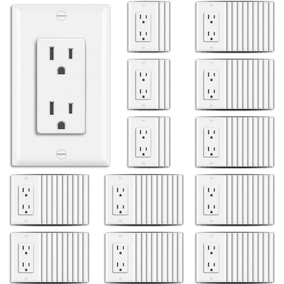 15 AMP dekorátor nástenné zásuvky, 15A/125V/1875W, neúčtuje dekoratívne sokety odolné voči Tamperom, UL uvedené, 100 balení, biele