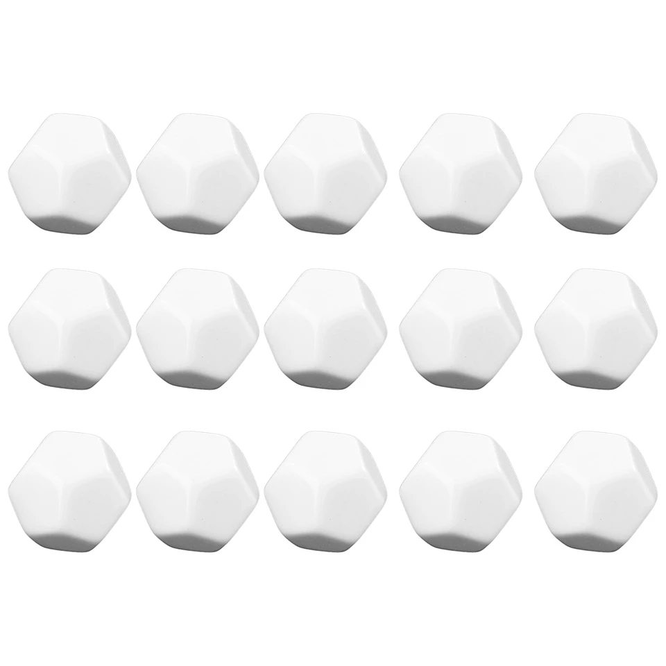15 balení 22 mm prázdne biele kocky set akrylovú zaoblené kocky D12 DICE pre hru, zábavu, nálepka pre domácich majstrov a matematika