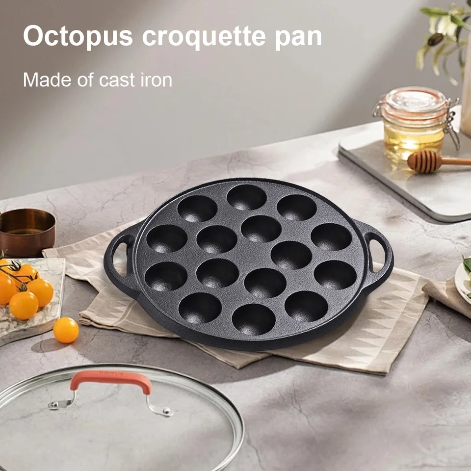 15 jamiek NESTICK COWING GRIL BOZKA PAN liatinová liatina Takoyaki Maker Octopus Ball Banie Tray Ideálne pre chobotnice gule Pancake