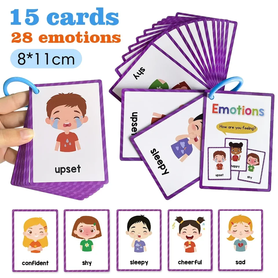15 kariet moje emócie Feel English Learning Words Flash Cards Deti vzdelávacie hračky pre deti osvietenská karta