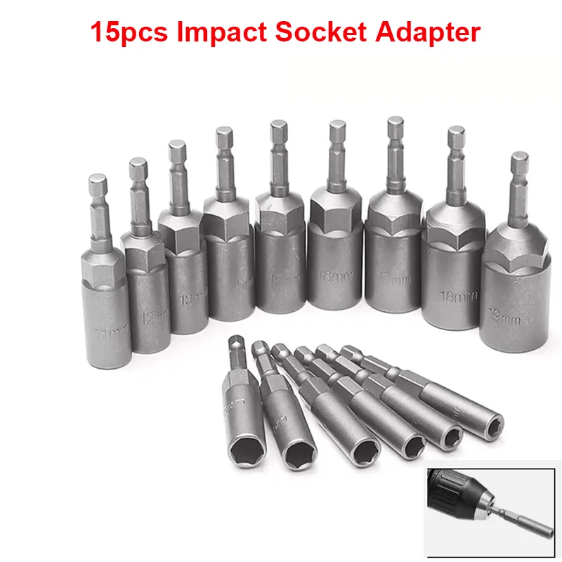 15 kusov 80 mm dĺžka prehĺbenia dĺžky napájacieho matica Bit Bit Set 5.5-19 mm šedá čierna pre elektrické náradie