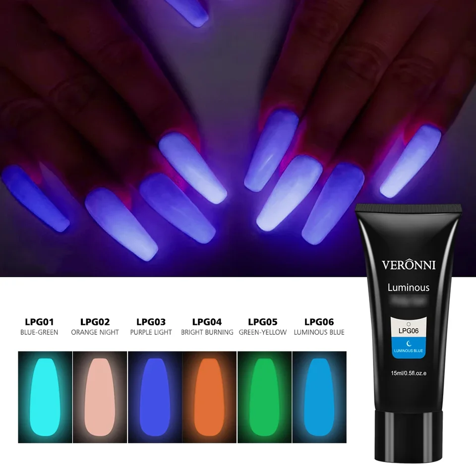 15 ml akrylového predlžovania nechtov GEL Poľská žiara v tmavom fluorescenčnom poly UV staviteľovi gél Crystal Quick Building MANICÚRA
