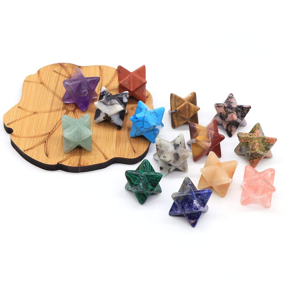 15 mm Merkaba hviezda Prírodný Quartz Stone 7 Čakra Reiki Liečivé kryštály rezbárske klenoty Domáce dekorácia Darček Valentín