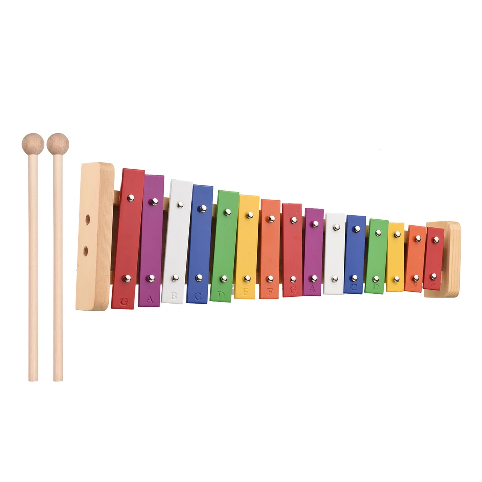 15 Poznámka Glockenspiel xylofón Drevená základňa Farebné hliníkové bary s 2 paličkami Vzdelávacie hudobné nástroje perkusion