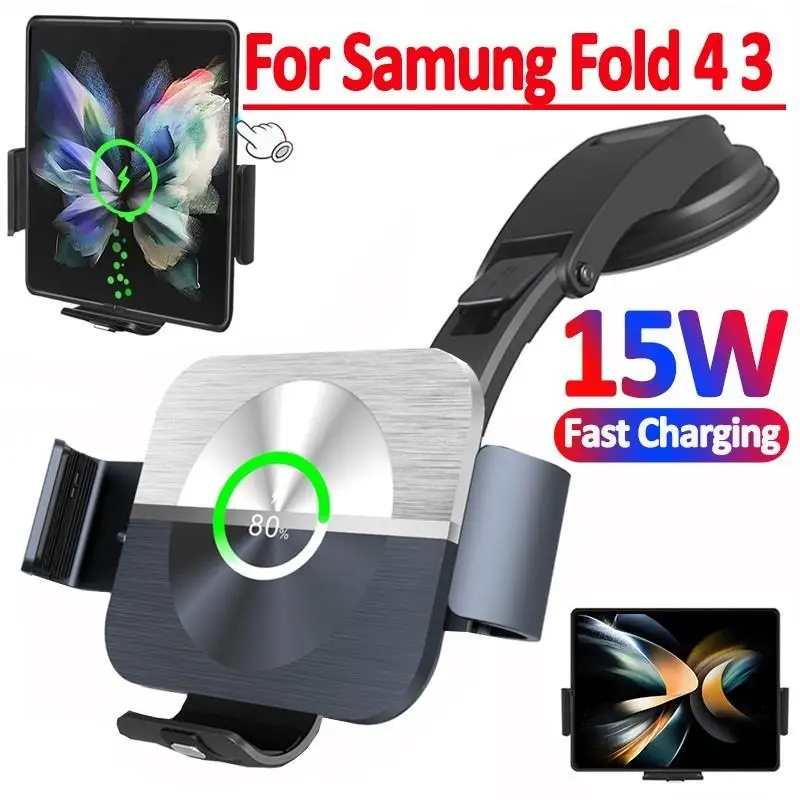 15 W bezdrôtová nabíjačka automobilu Dual Coil Phone Držiak pre Samsung Galaxy Z Fold 4 3 2 iPhone 14 13 13 Pro Max Screen Screen Rýchle nabíjanie