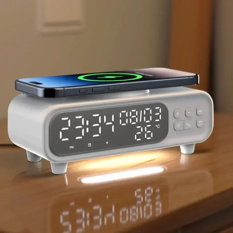 15 W bezdrôtová nabíjačka Čas A budík LED nočné svetlo teplomer pre slúchadlá na nabíjačky rýchle nabíjanie Dock Station pre iPhone