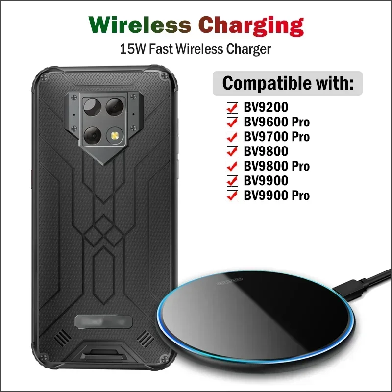 15 W rýchla bezdrôtová nabíjačka pre BlackView BV9200 BV9500 BV9800 BV9900 BV5100 BV9600 BV9700 PRO BV9900E