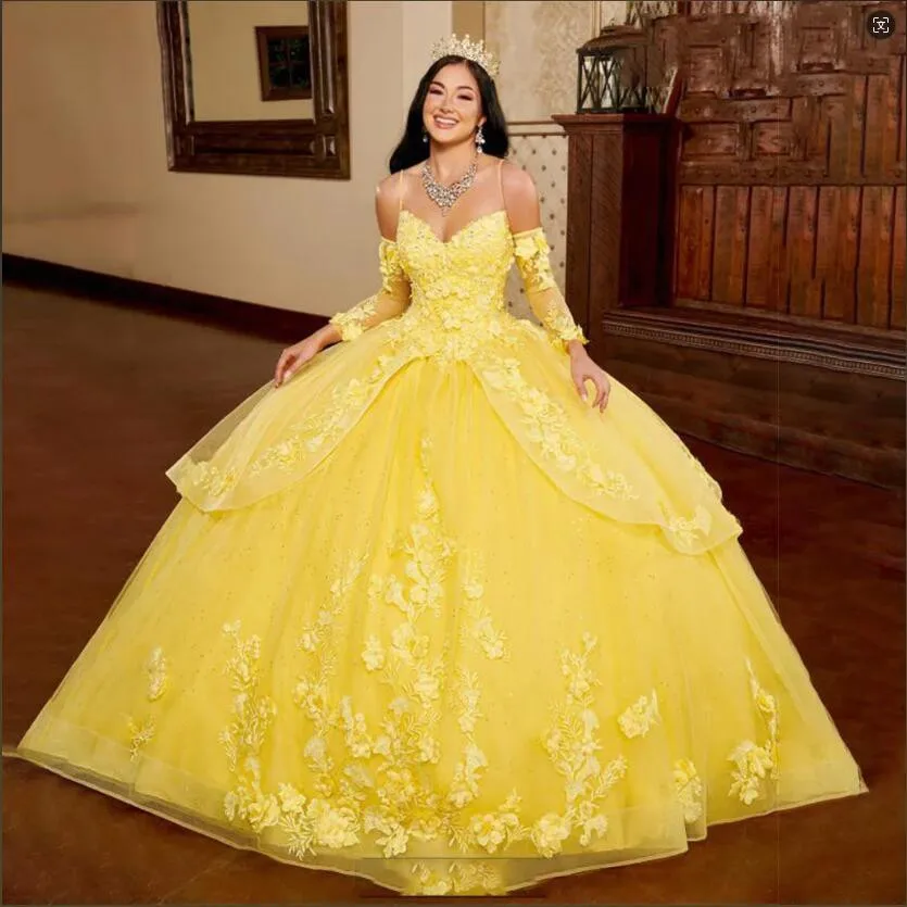 15 šaty Quinceanera 2024 Nové šaty s plným rukávom Sledeteart Prom Ball Gown Elegantné špaghety remienok rúž de Bal plus veľkosť