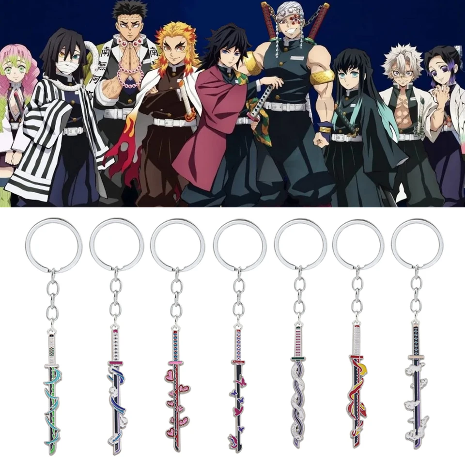 15 štýlov Anime démon Slayer Kimetsu no Yaiba meč Keychain Rengoku Kyoujurou giyuu shinobu zbraň Keyring kovový darček kovový darček