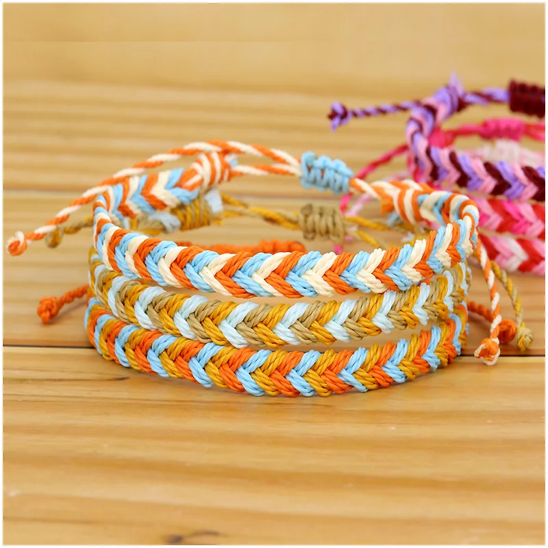 15 štýlov Česká farba ručne vyrobená dievčina Twist Braid Lucky bavlnené lano náramok na pláž surfovanie s vodouproof