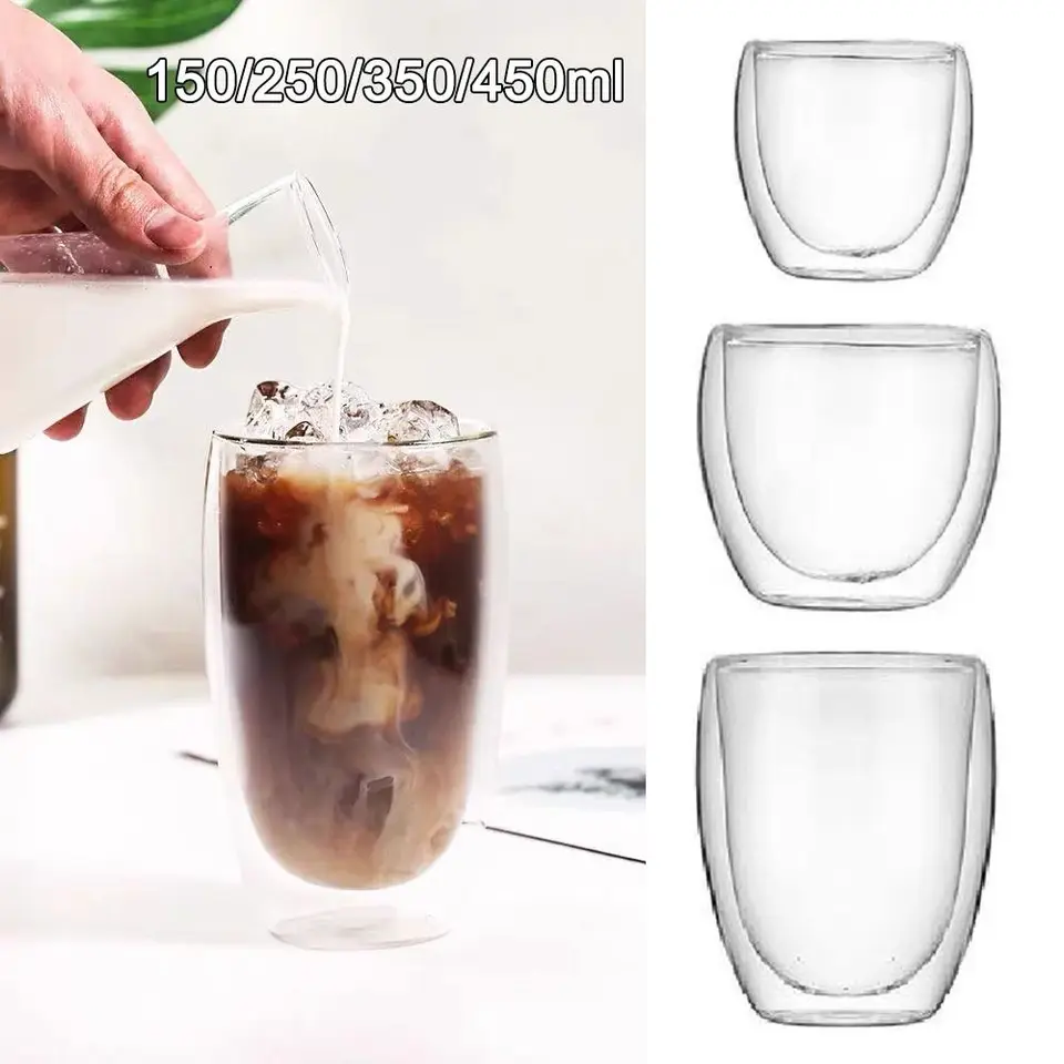 150/250/350/450 ml darčeky s vysokým borosilikátovým skleneným dvojvrstvovým pohárom šálky tepelne odolného v oblasti dojka