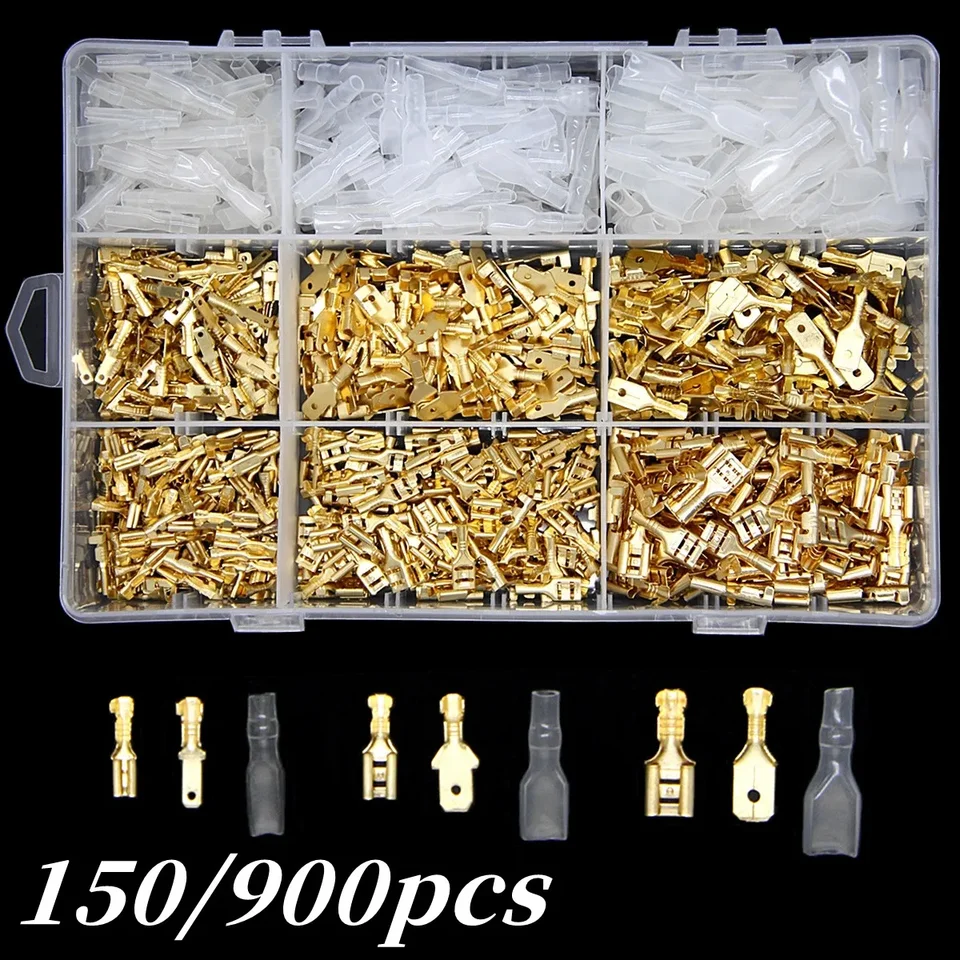 150/900ks ženský samec rýľový drôtový zadok konektory Lugs Starter Sprija Splice Electrical Crimp Terminály sortiment sortiment